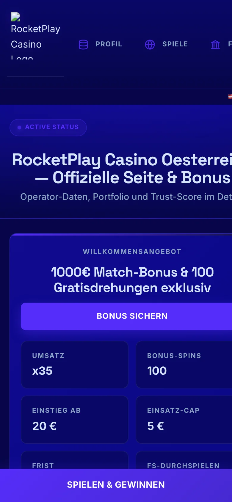 RocketPlay Casino mobile lobby screenshot