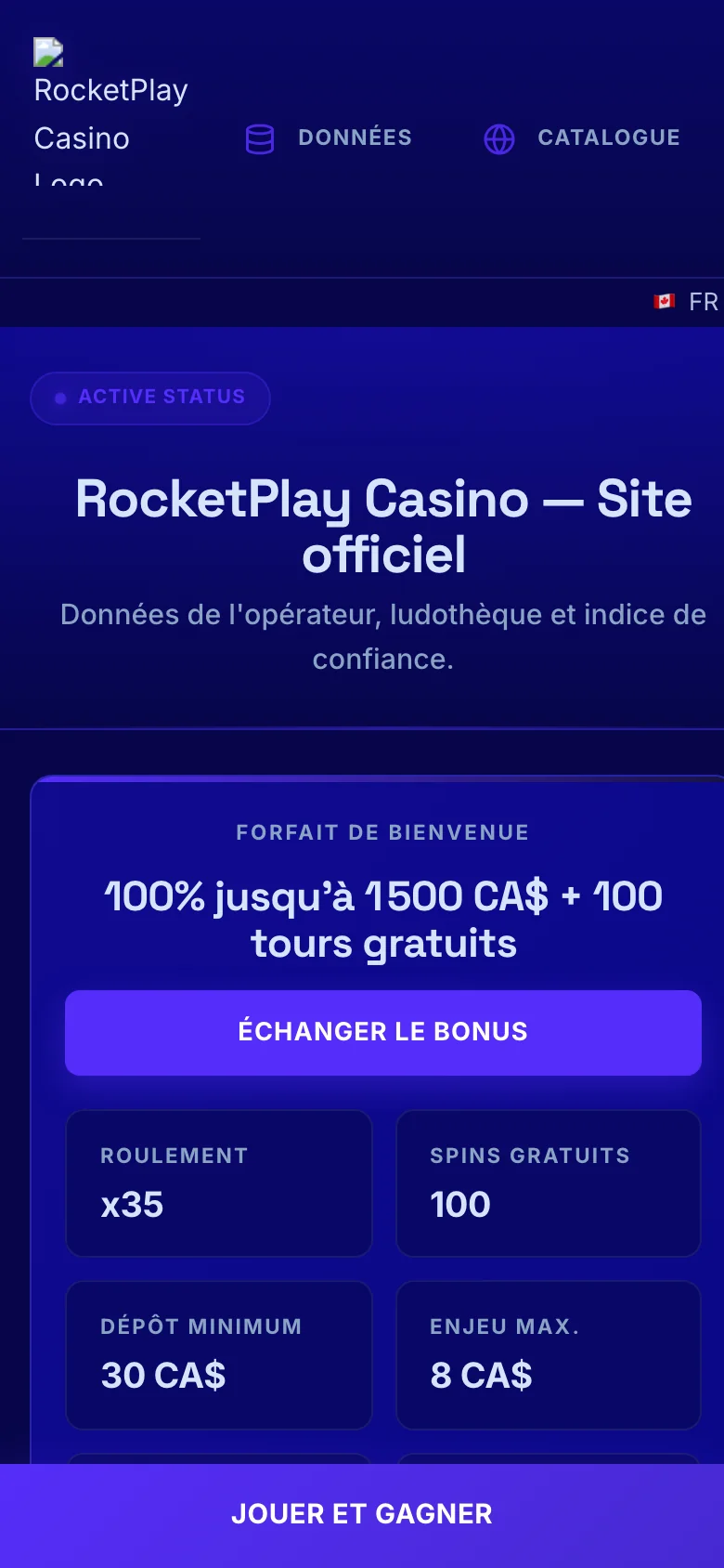 RocketPlay Casino mobile lobby screenshot